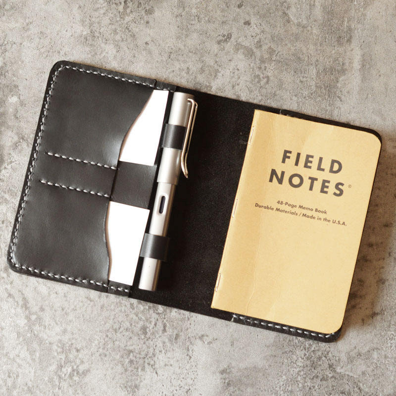Refillable genuine Leather Journal Cover for pocket size field notes notebook pen holder card slots / fit 3.5 x 5.5 field notes - 303
