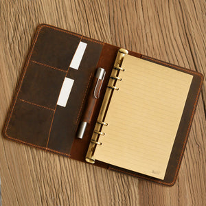 Leather 6 Ring Binder Travel Journal With Pockets