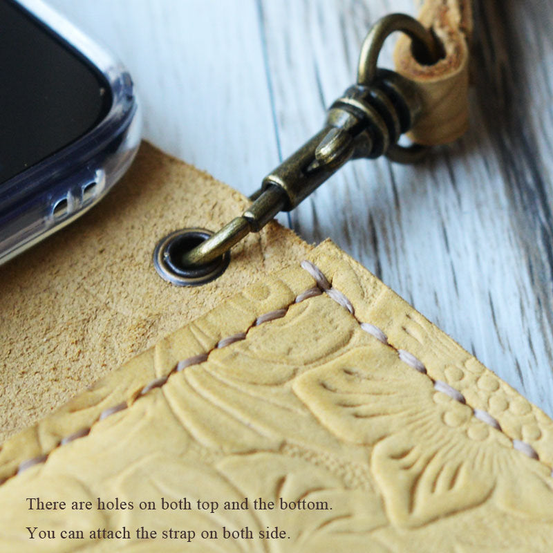 Tooled Leather iPhone Wallet Case - Tan