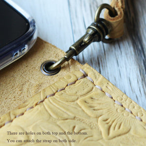 Tooled Leather iPhone Wallet Case - Tan