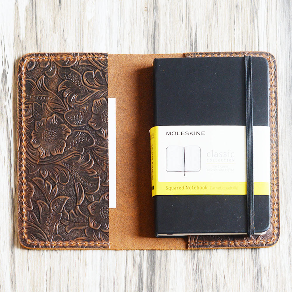 Refillable Tooled Leather Journal Cover for Moleskine