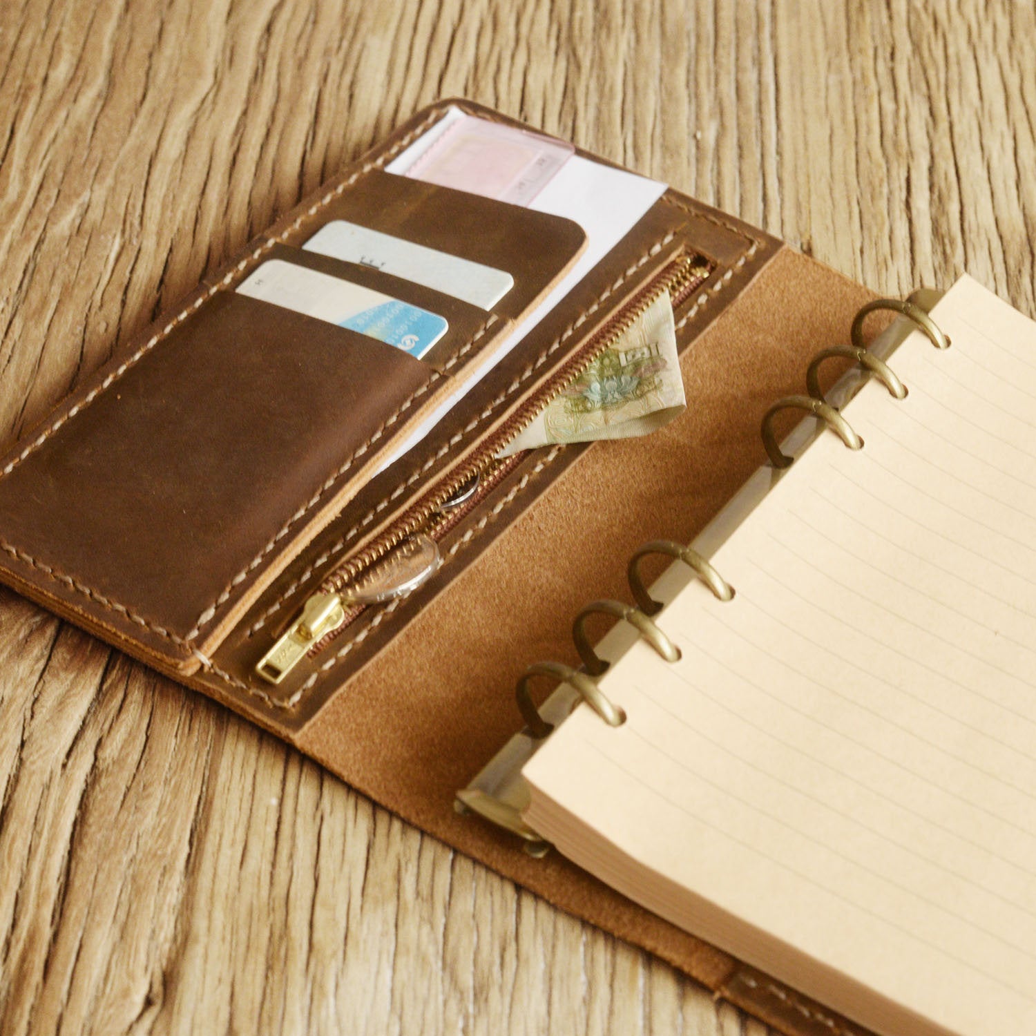 Leather Portfolio with Zipper Pocket - Filofax Personal Planner Cover
