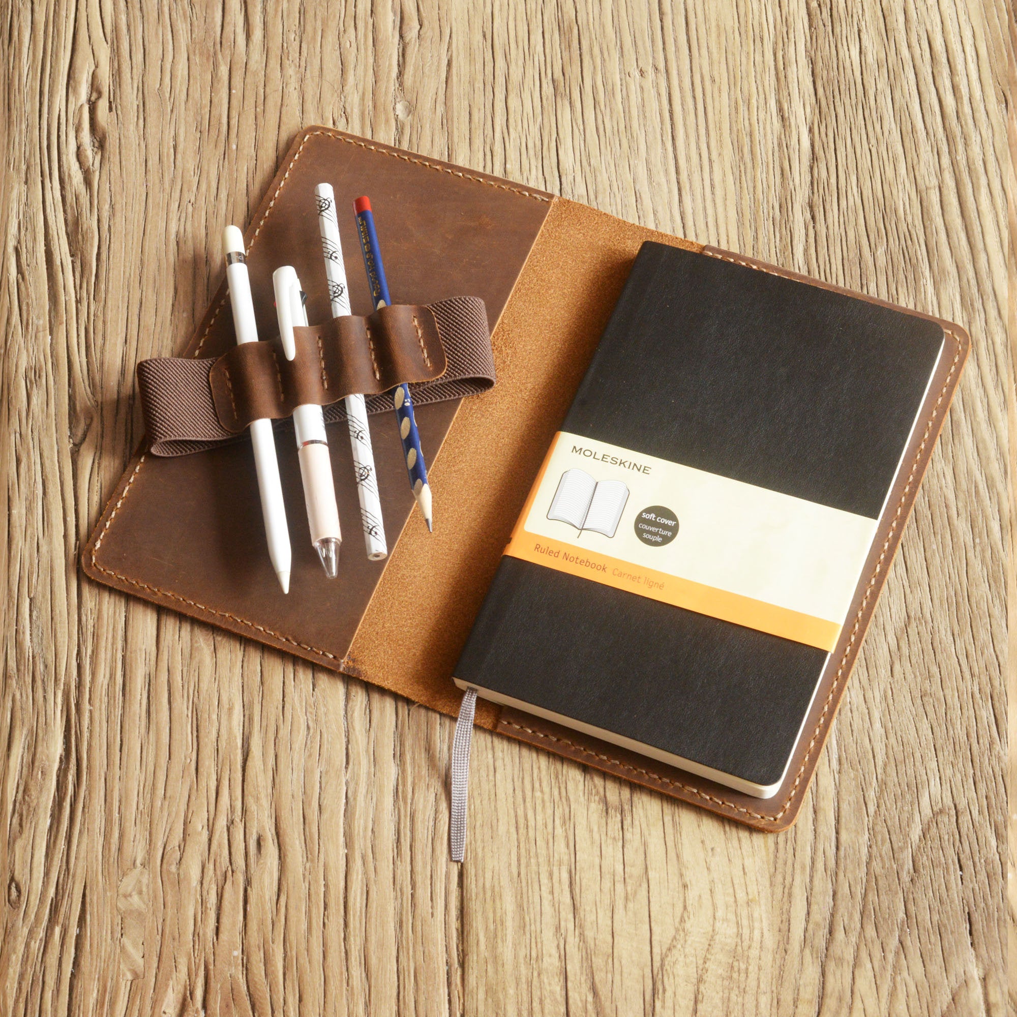 Personalized Leather Cover for Classic Moleskine Large size - Brown