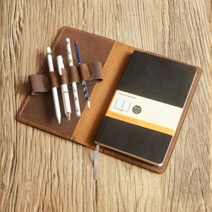 Personalized Leather Cover for Classic Moleskine Large size - Brown