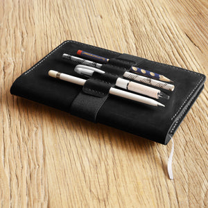 Personalized Leather Cover for Classic Moleskine Large size - Black