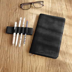 Personalized Leather Cover for Classic Moleskine Large size - Black