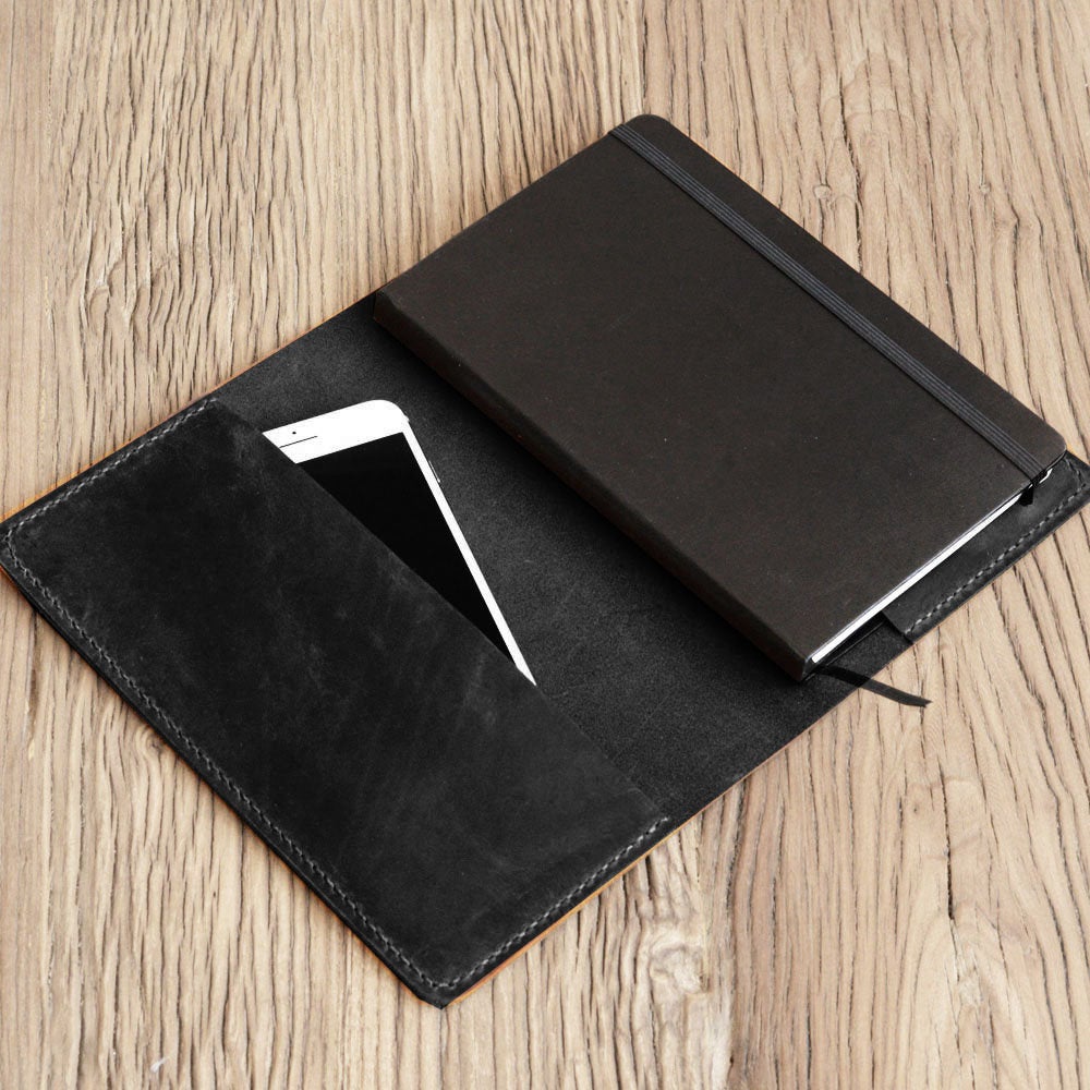 Personalized Leather Cover for Classic Moleskine Large size - Black