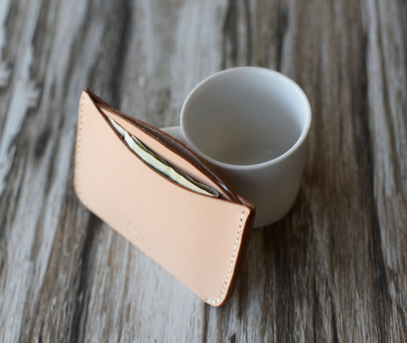 Handmade Leather Card Holder 4 Slots - Nature Tan