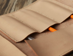 Leather Pencil Case Roll - Nature Nude