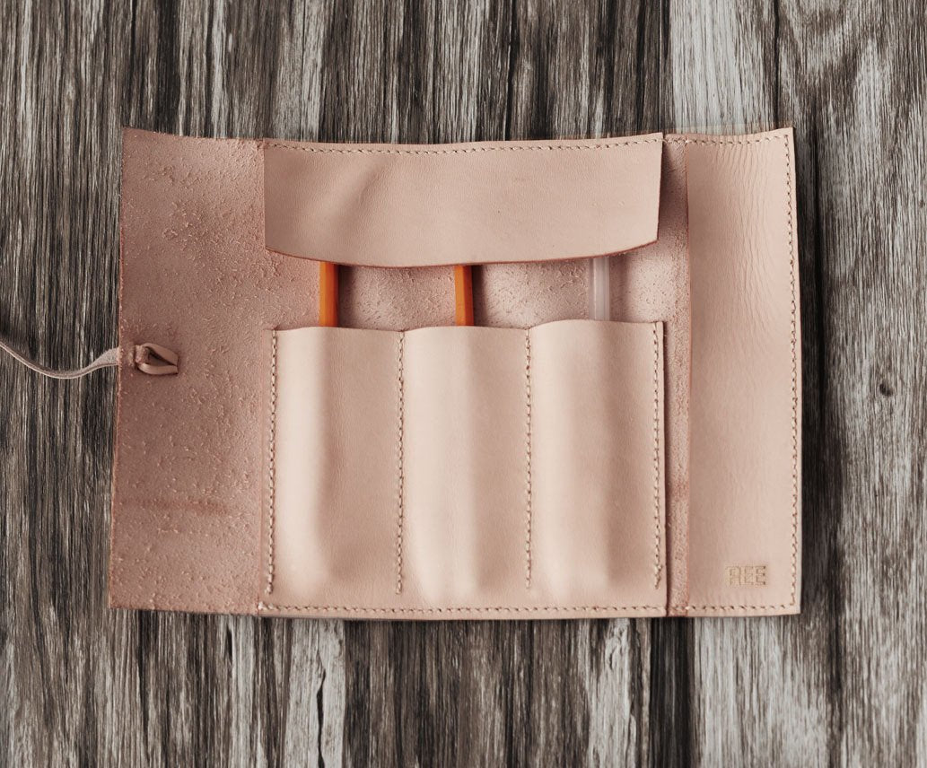 Leather Pencil Case Roll - Nature Nude