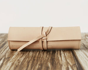 Leather Pencil Case Roll - Nature Nude