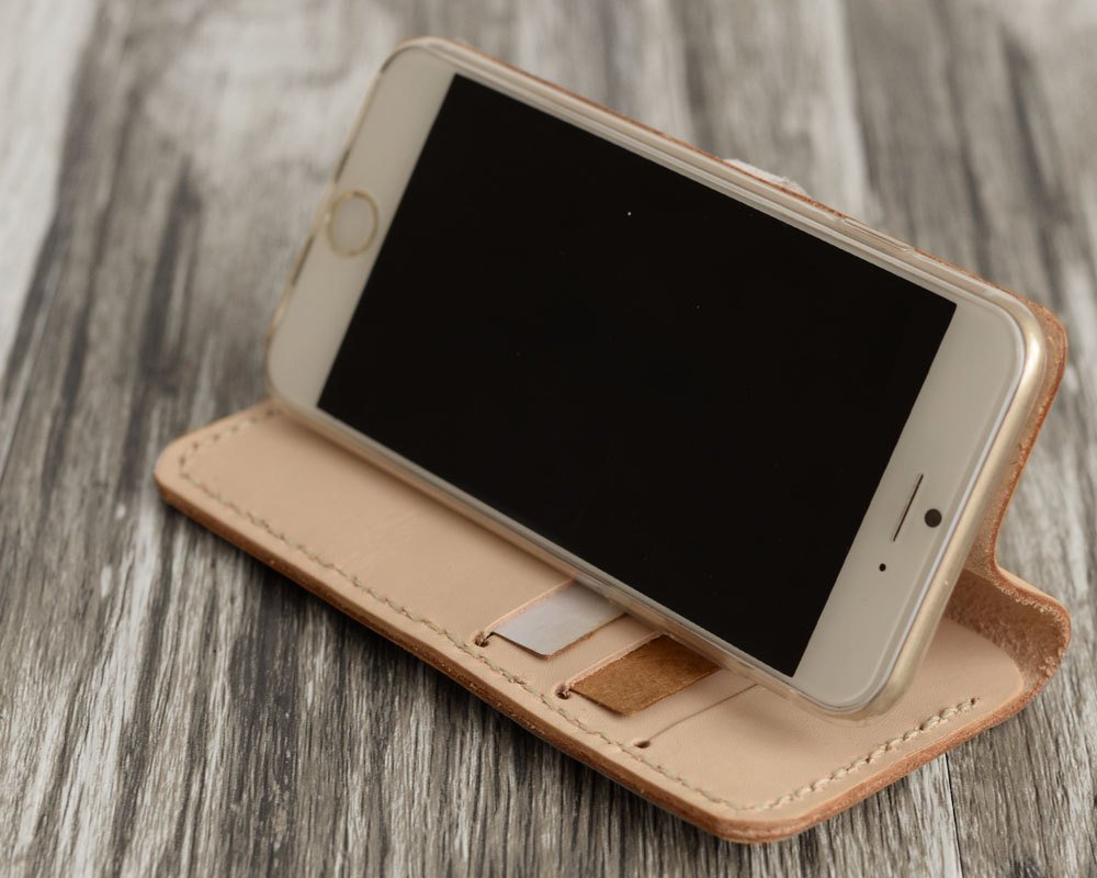 iPhone Leather Wallet Case  - Nature Tan