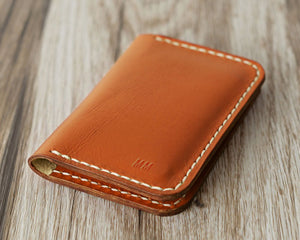 Personalized Leather Business Card Holder - Orange