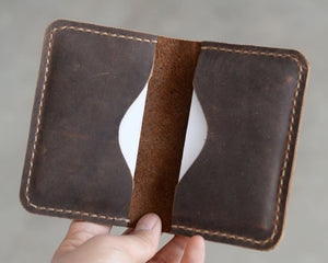 Personalized Leather Business Card Holder - Distressed Brown