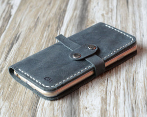 iPhone Leather Wallet Case  - Distressed Gray
