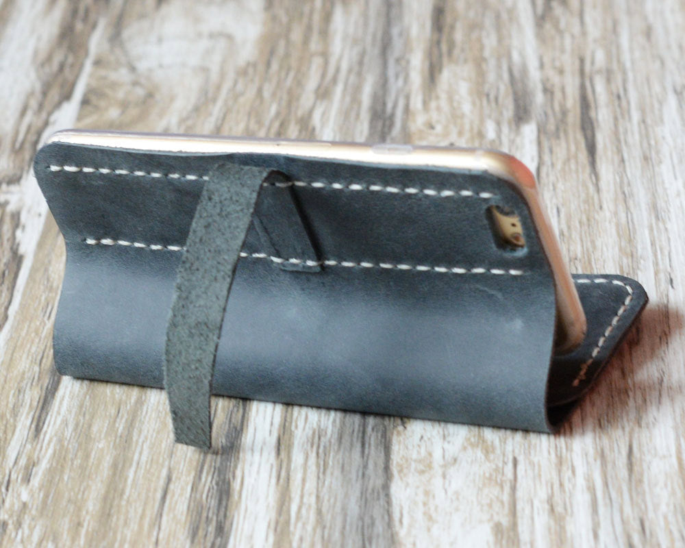 iPhone Leather Wallet Case  - Distressed Gray