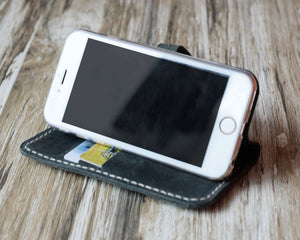 iPhone Leather Wallet Case  - Distressed Gray