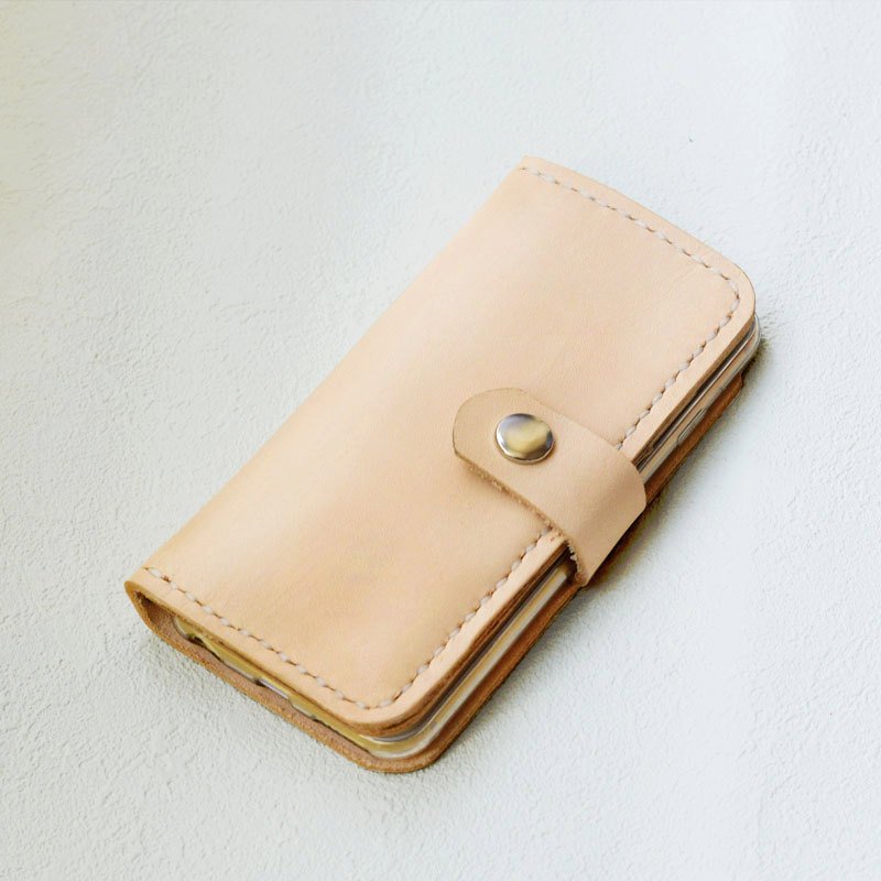 Leather iPhone Wallet Case - Handmade - Nature Tan