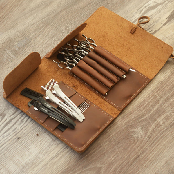 Personalized Leather Hair Stylist Scissor Holder, Pouch Cases for