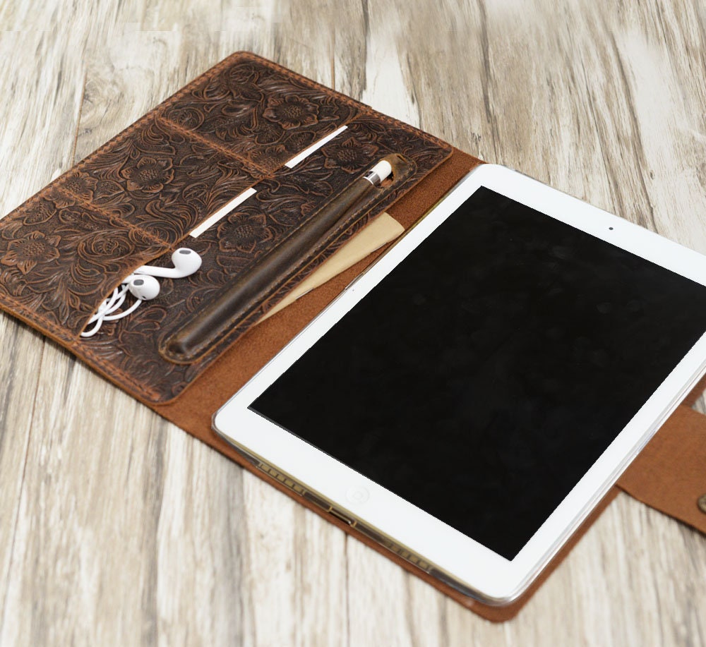 Handmade iPad Leather Portfolios With Apple Pencil Holder