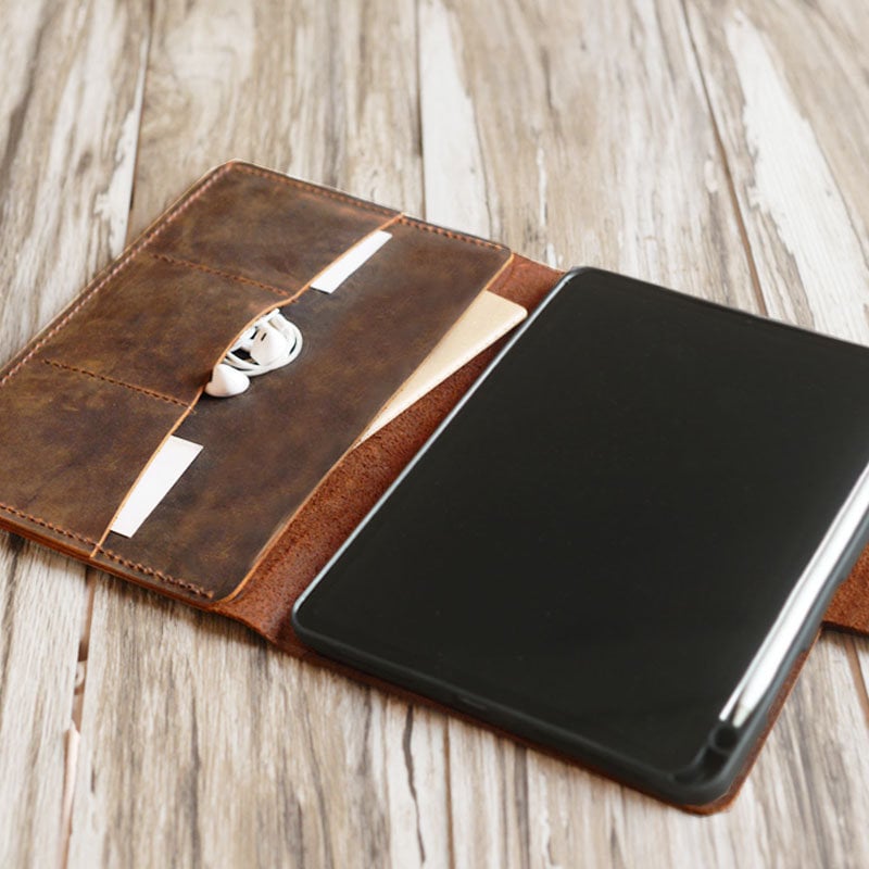 Handmade iPad Leather Portfolios With Apple Pencil Holder - 601CP2