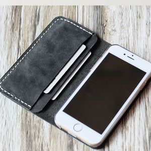 Personalized Leather iPhone Wallet Case - Distressed Gray