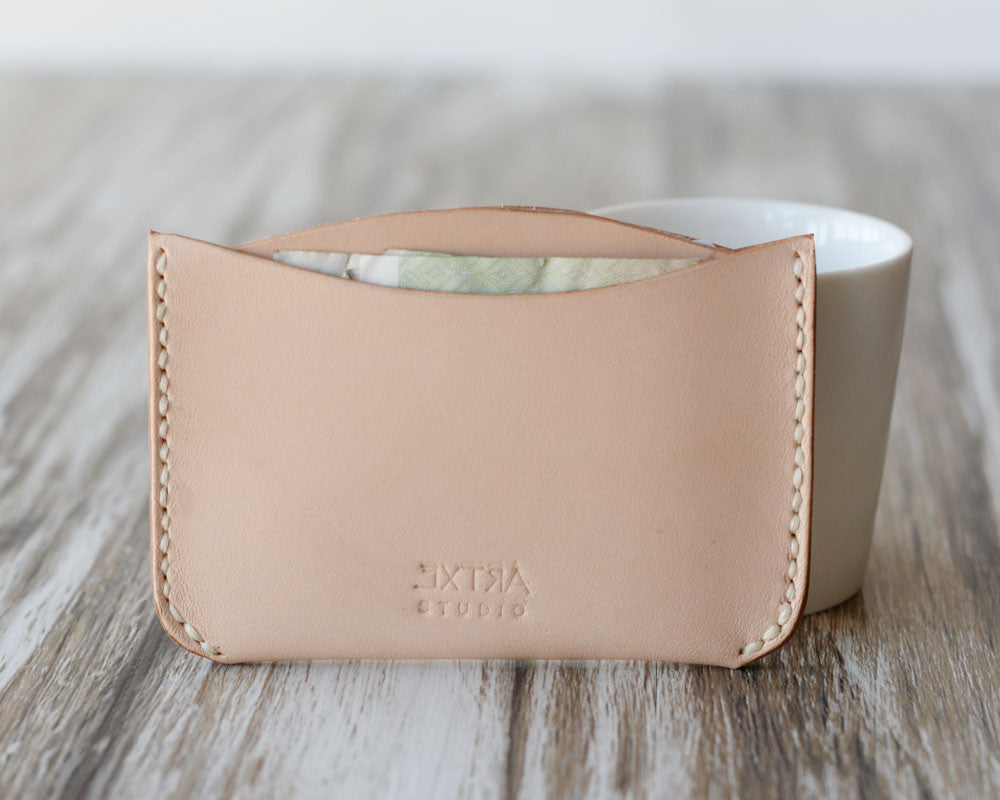 Handmade Leather Card Holder 4 Slots - Nature Tan