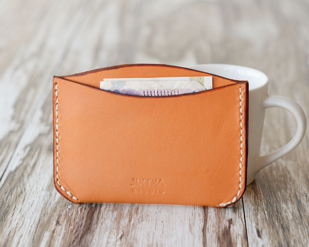 leather card sleeve template Handmade Leather Card Holder 4 Slots - Orange