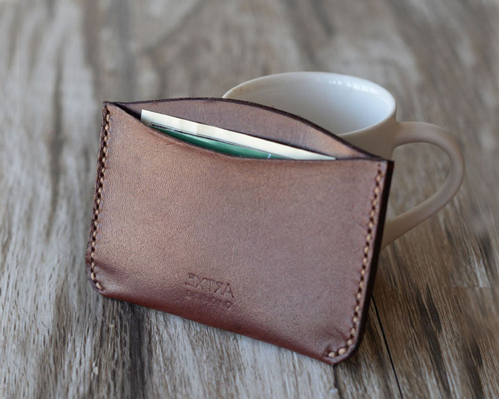 Handmade Leather Card Holder 4 Slots - Dark Brown