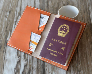 Leather Passport Cover - Orange