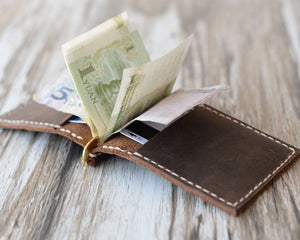 Leather Money Clip Billfold Wallet - Distressed Brown