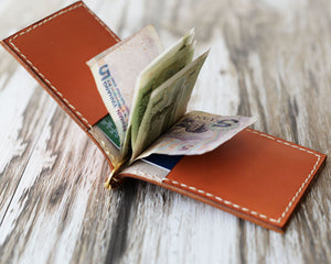 Leather Money Clip Billfold Wallet - Orange