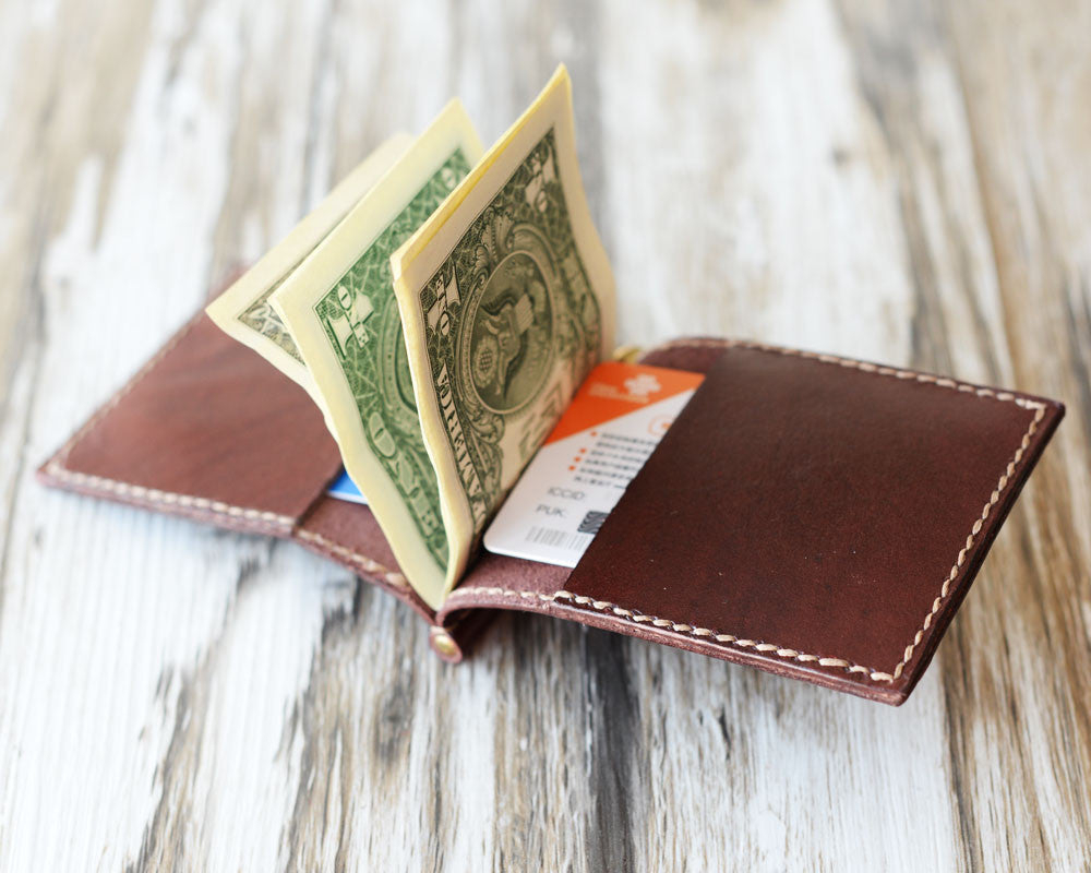 Leather Money Clip Billfold Wallet - Dark Brown