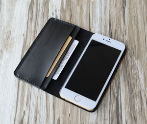 Personalized Leather iPhone Wallet Case - Black