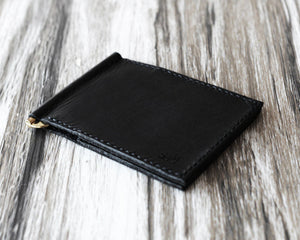Leather Money Clip Billfold Wallet - Black 