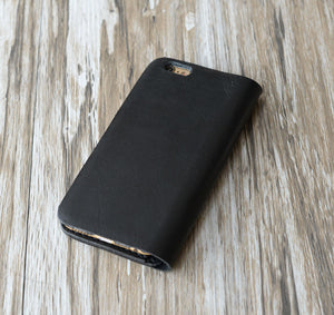 Personalized Leather iPhone Wallet Case - Black
