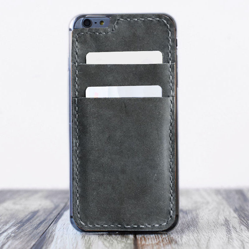 leather iPhone case card holder - distressed gray 405