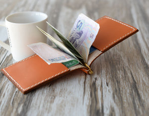 Leather Money Clip Billfold Wallet - Orange