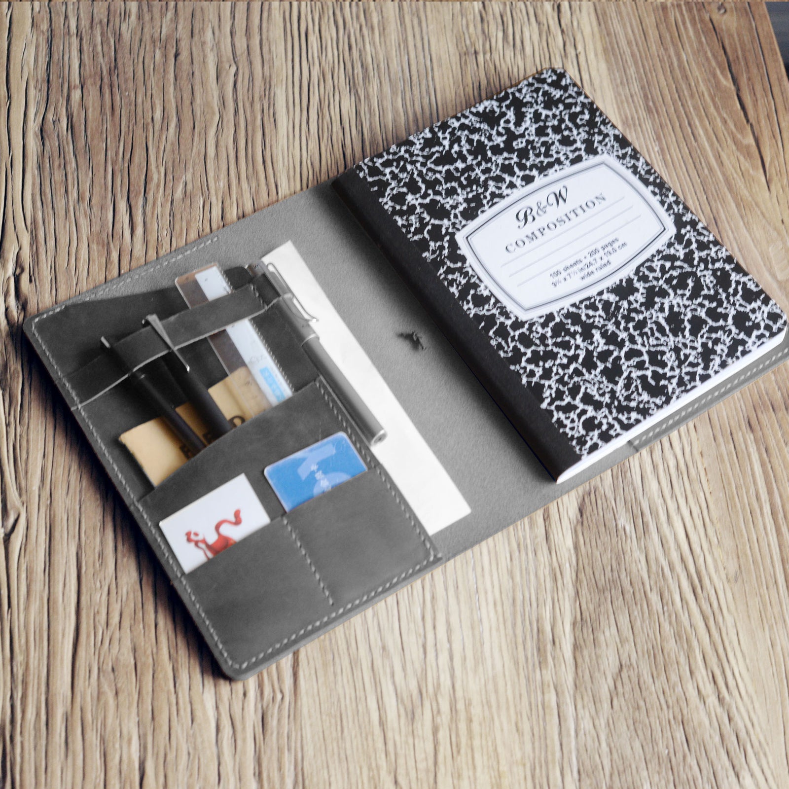 Personalized Distressed Leather Composition Notebook Cover;  312C