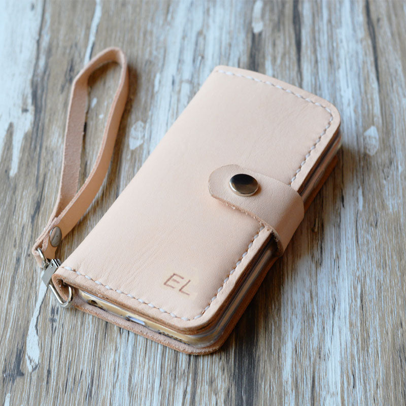 Personalized iPhone Wallet Case Wristlet - Nature Tan - Extra Studio iPhone 12 Pro Max / No Personalized iPhone Wallet Case Wristlet - Nature Tan - Extra Studio iPhone 12 Pro Max / No