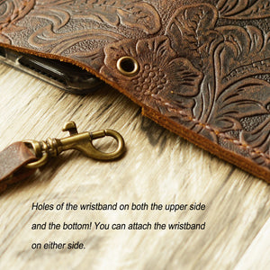 Tooled Leather iPhone Wallet Case - Brown