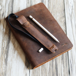 Handmade iPad Leather Case With Detachable Apple Pencil Holder - 602B - Distressed Brown