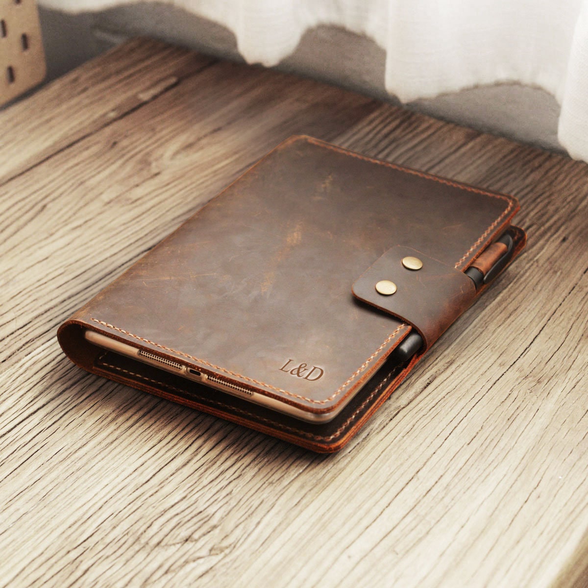 Handmade Leather iPad Mini 6 5 Case With Pencil Holder Custom 