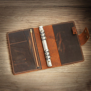 Distressed Leather Journal A5 Ring Binder Travel Organizer Notebook