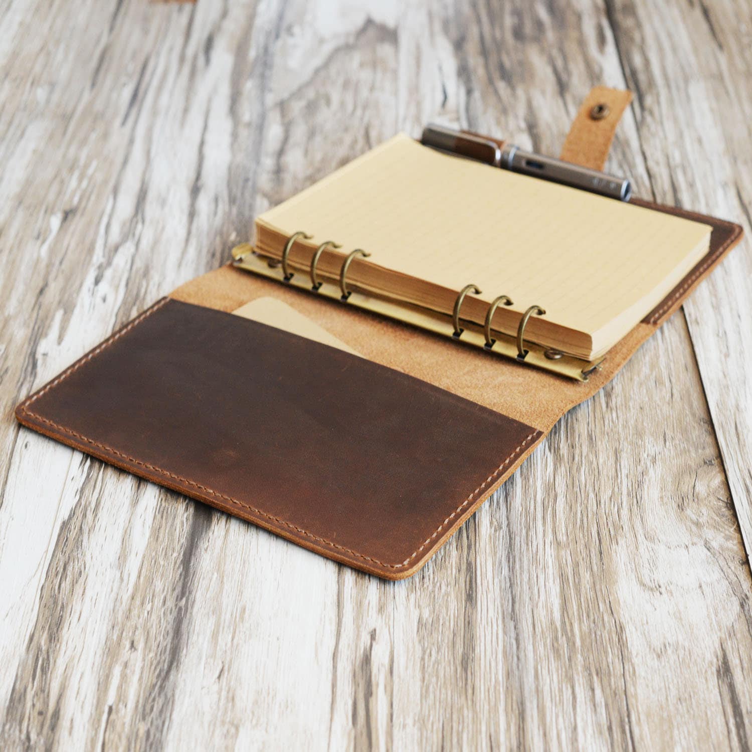 Personalized Leather Binder - Leather Folder - Distressed Brown - 707