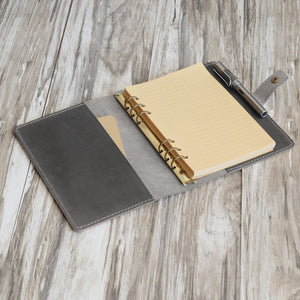 Personalized Leather Binder - Leather Folder - Distressed Gray