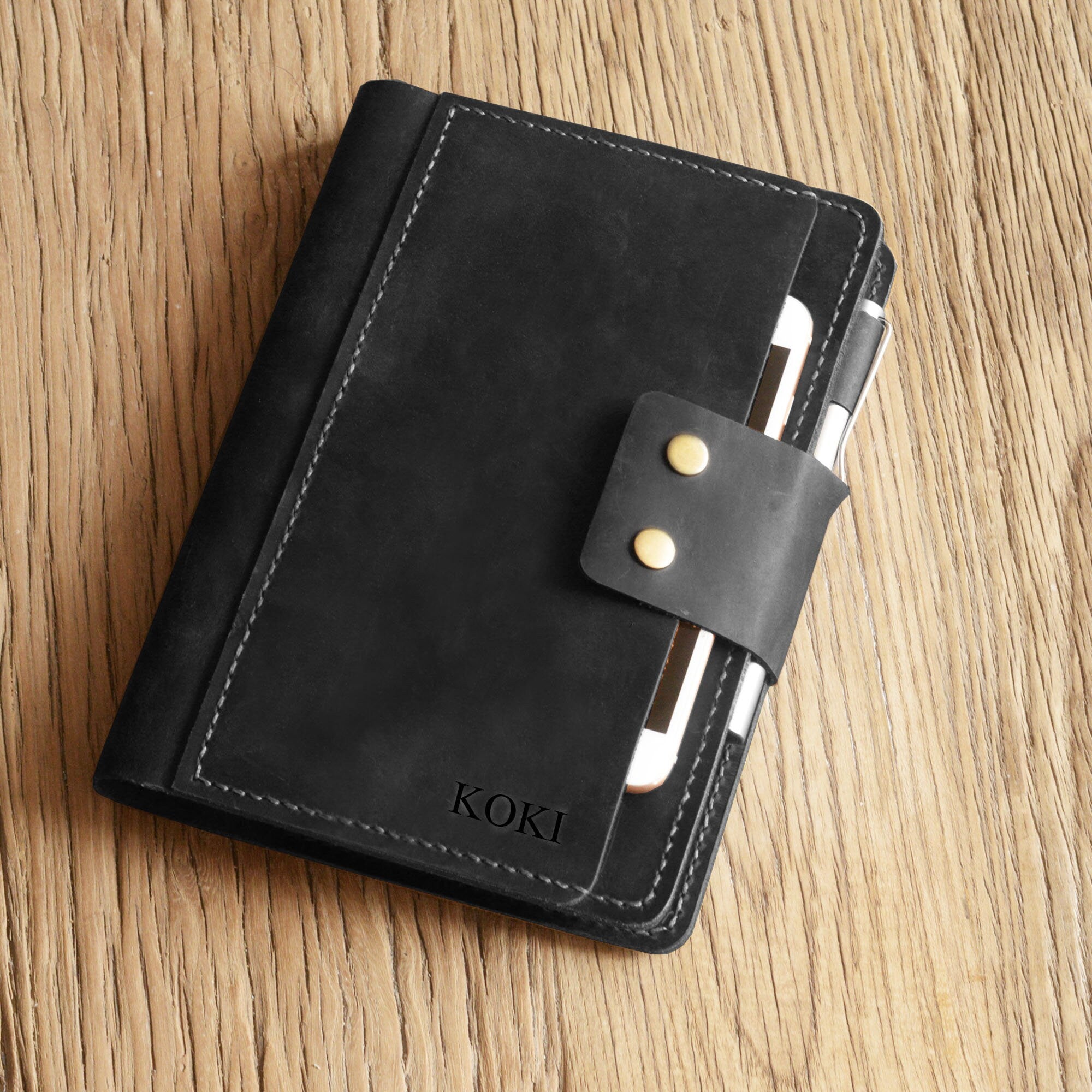 Personalized Refillable 6 Ring Rustic Leather A6 Journal Cover 