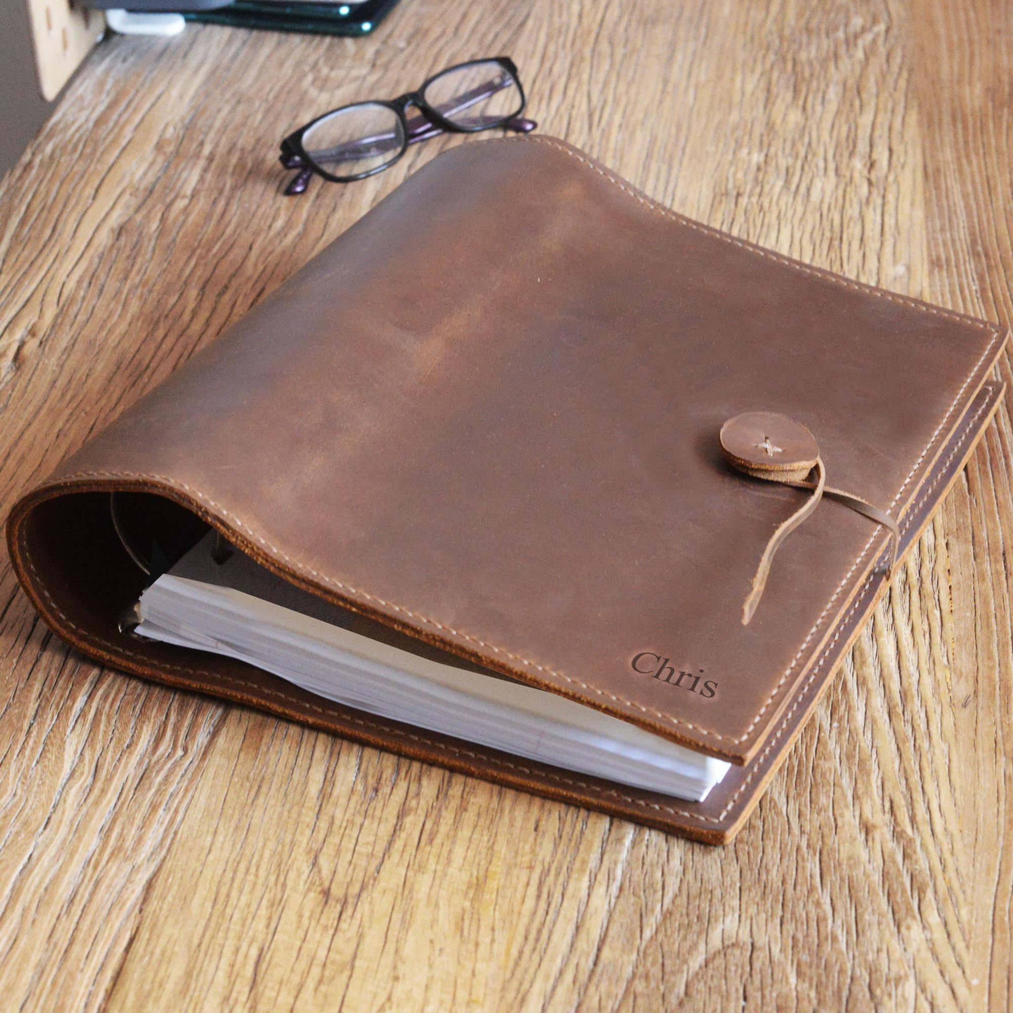 Personalized Vintage Leather Document Holder Case Folder A4