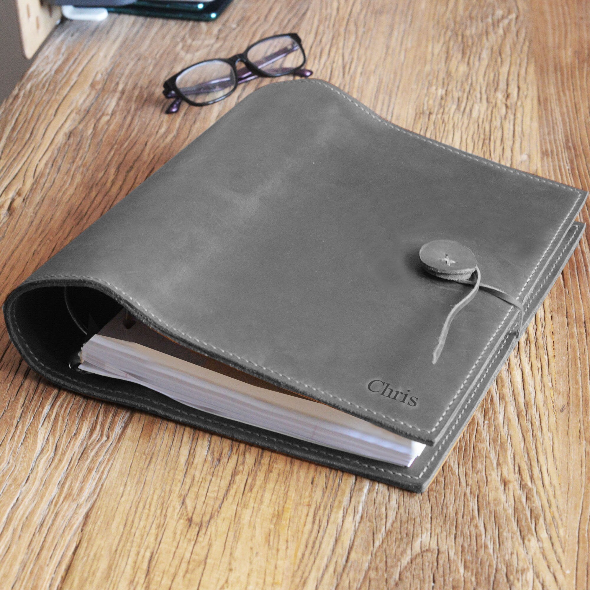 Personalized Leather Binder 2 inch 3 D-Ring, fit Letter Sized 3
