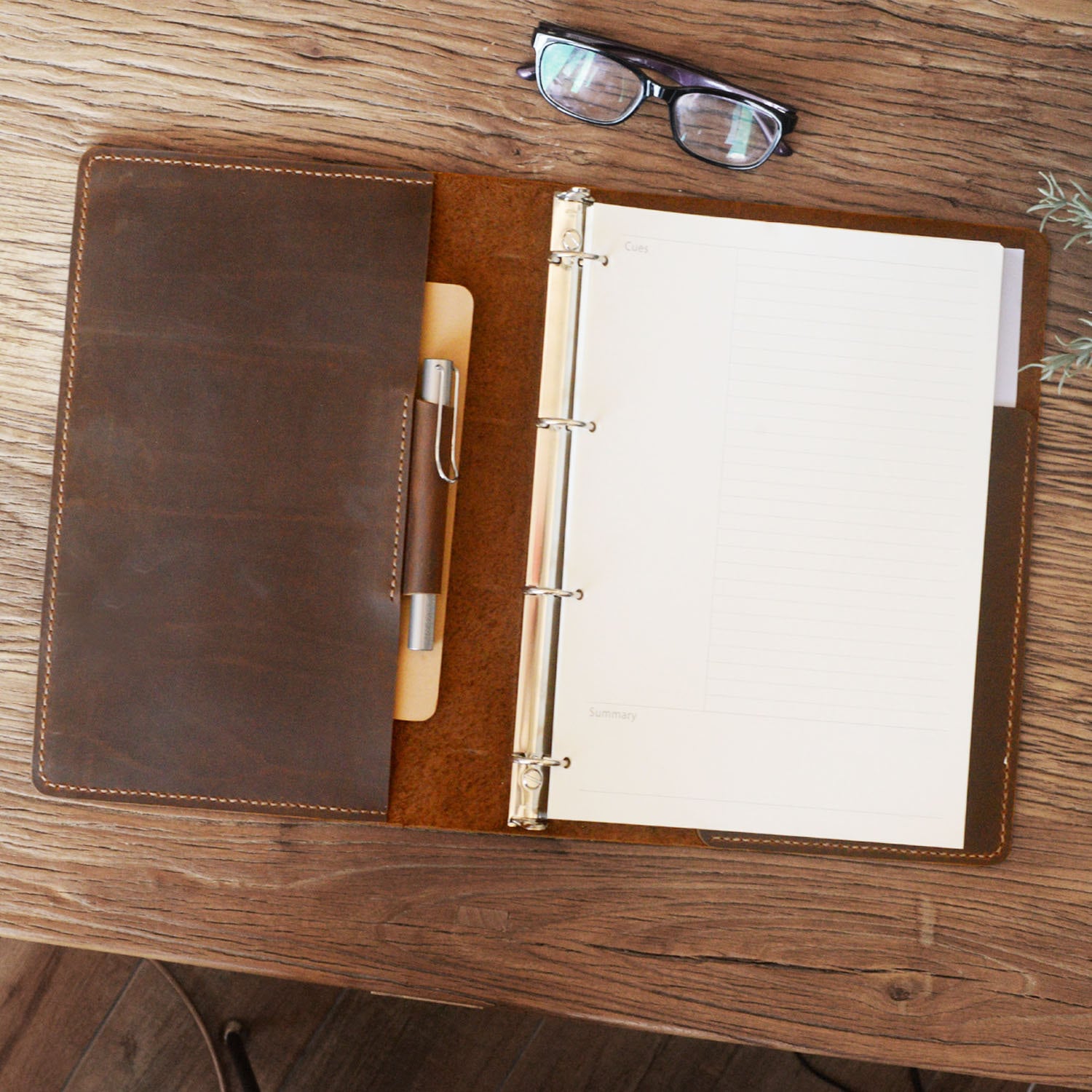 Leather Binder 4-Ring Leather Portfolio - A4 Binder Planner